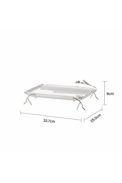 Platou Servire din porțelan alb cu Suport Metalic argintiu - 32.7 cm