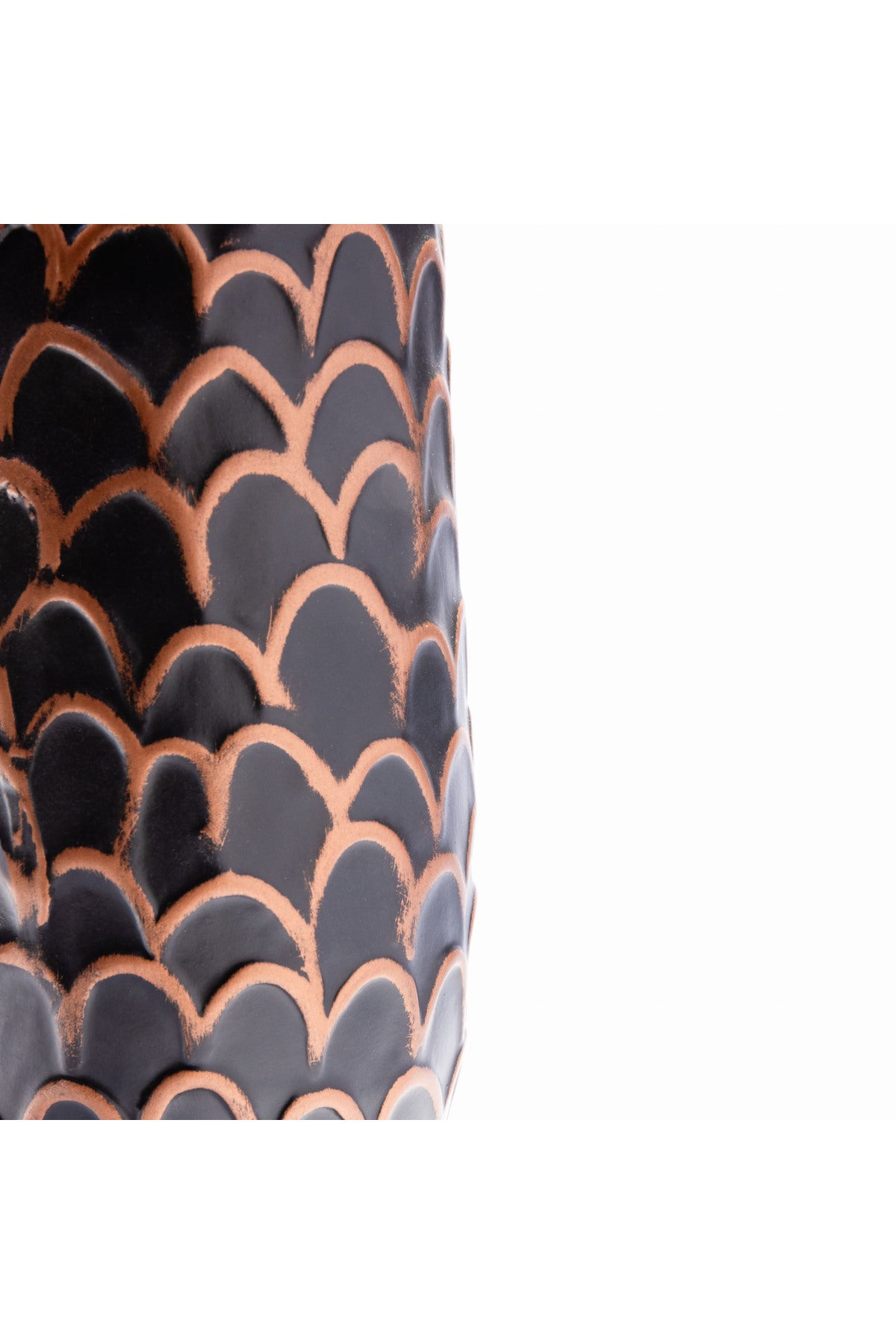 Vază Decorativă Ceramică – Negru și Cupru cu Model în Relief - 23 cm