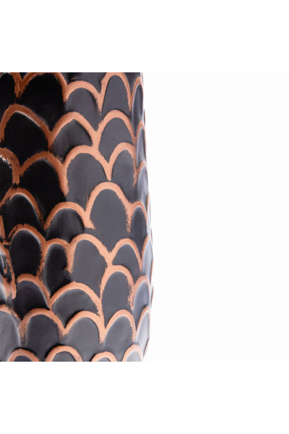 Vază Decorativă Ceramică – Negru și Cupru cu Model în Relief - 23 cm