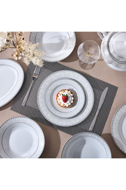 Serviciu de Masă 12 Persoane Silver Lace Heritage din Porțelan , 40 piese, Design Broderie Clasică