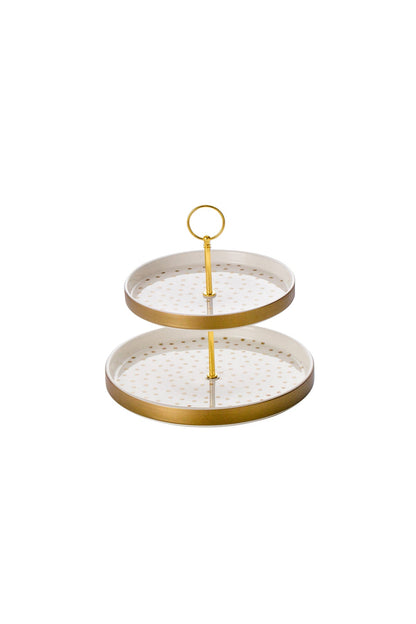 Suport Prăjituri Etajat din Porțelan, 2 Niveluri, 25 cm - Dotted collection