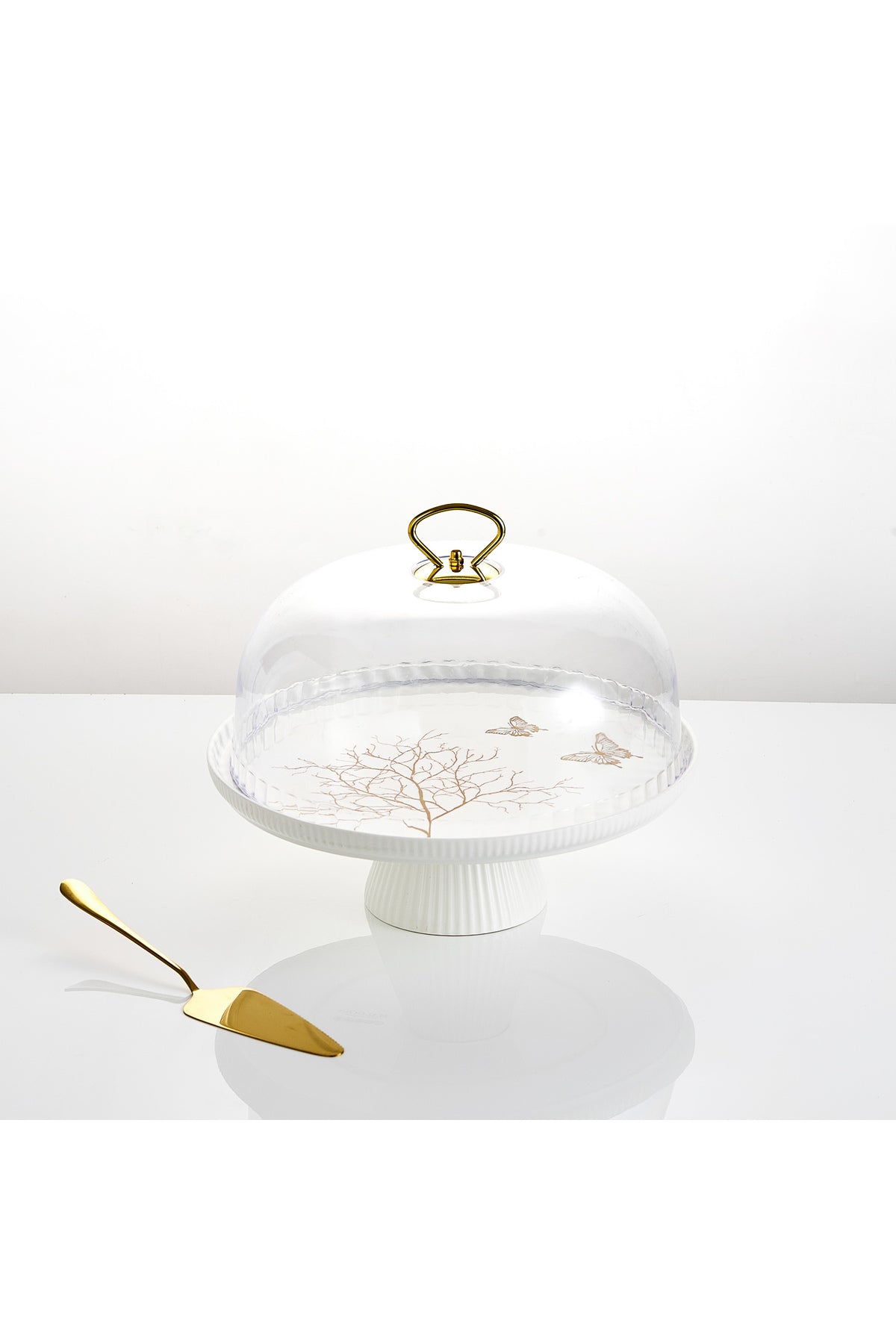 Platou tort din porțelan cu picior și capac transparent, 27.5 cm - Lifetree Collection
