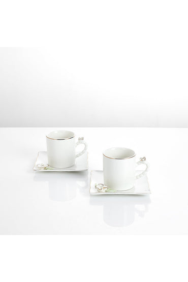 Set 2 Cești de Cafea din Porțelan cu Farfurioare, 180 ml - Detalii Florale