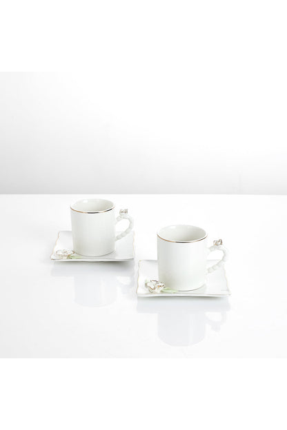 Set 2 Cești de Cafea din Porțelan cu Farfurioare, 180 ml - Detalii Florale