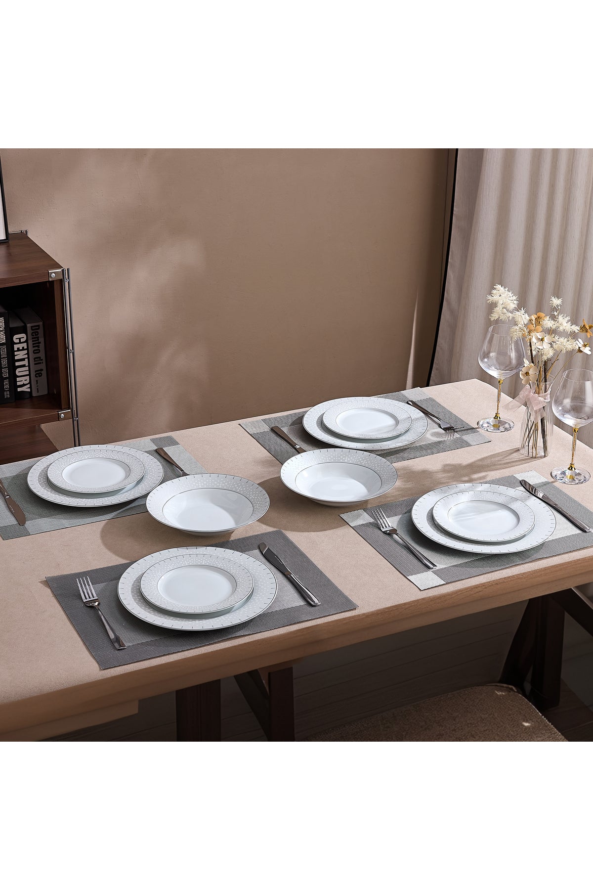 Serviciu de Masă 6 persoan Starlight Silver din Porțelan 18 Piese, Design Modern și Bordură Arginti