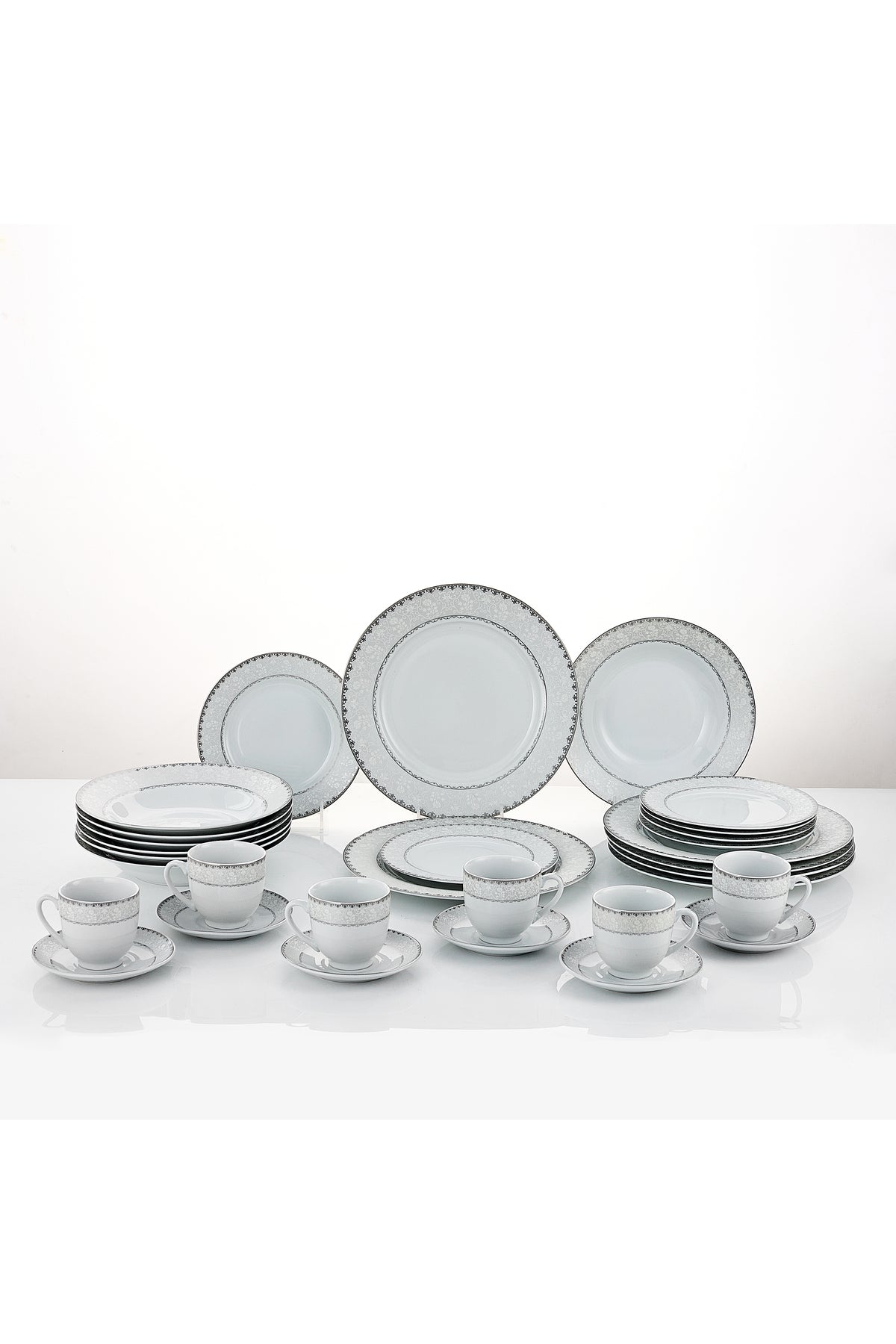 Serviciu de Masă 6 persoane Silver Lace Heritage din Porțelan , 30 piese, Design Broderie Clasică