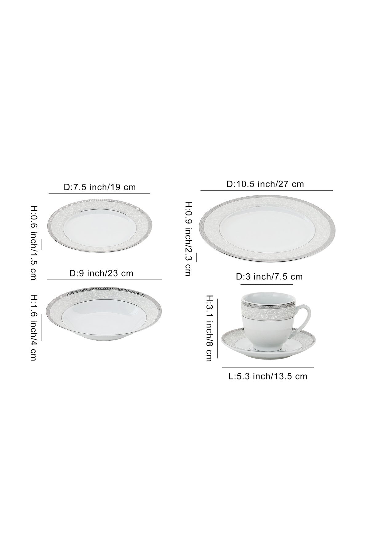 Serviciu de Masă 6 persoane Royal Medallion din Porțelan 30 piese Design Floral cu Bordură Argintie