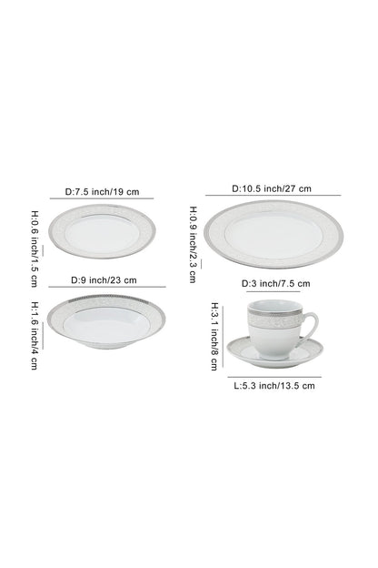 Serviciu de Masă 6 persoane Royal Medallion din Porțelan 30 piese Design Floral cu Bordură Argintie