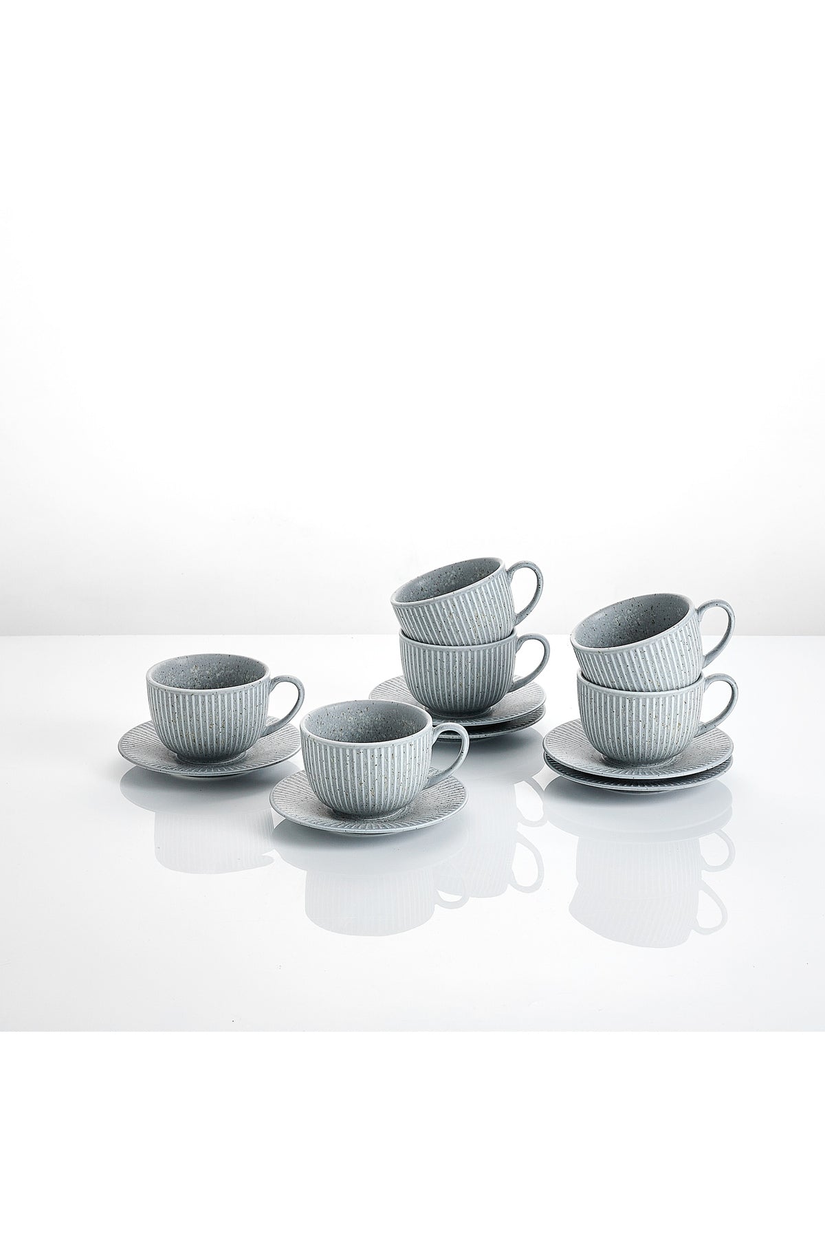 Set de 6 cești cu 6 farfurioare, portelan, 190 ml - gri piatra