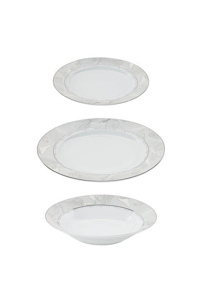 Serviciu de Masă 6 persoane Silver Leaf din Porțelan 18 Piese, Design Floral cu Bordură Argintie