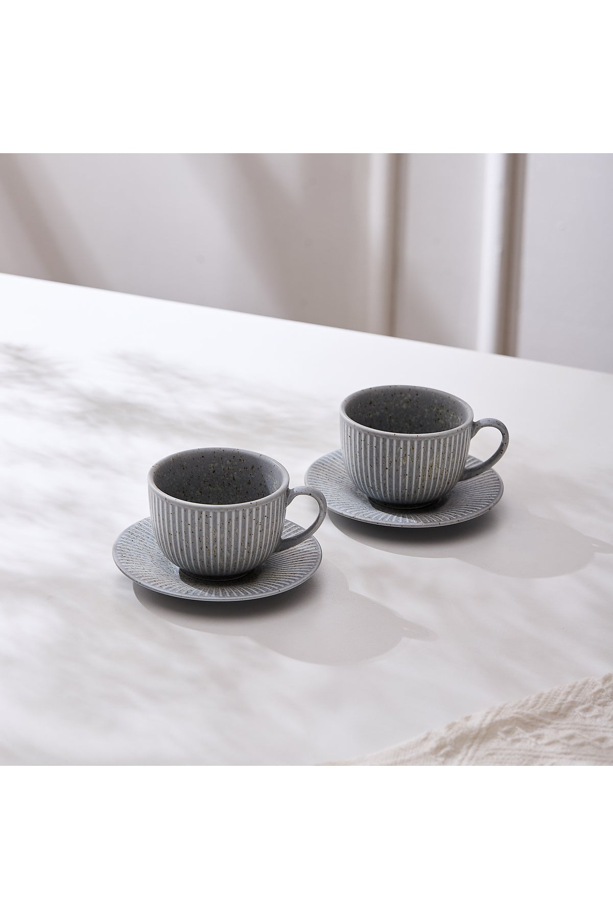 Set de 2 cești cu 2 farfurioare, porțelan, 190 ml - gri piatra