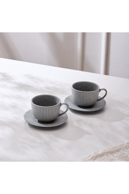 Set de 2 cești cu 2 farfurioare, porțelan, 190 ml - gri piatra
