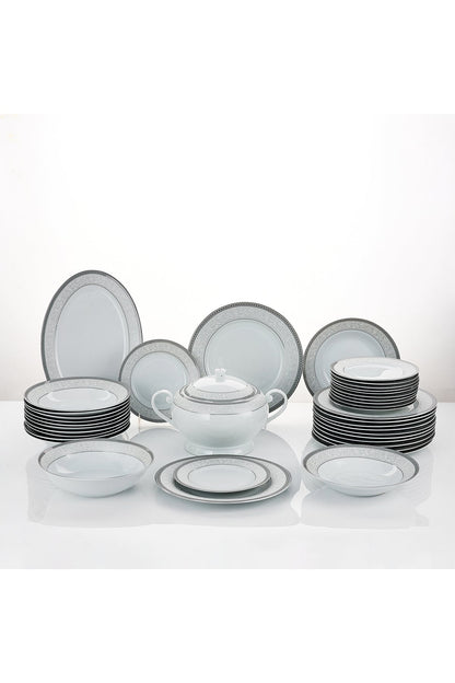 Serviciu de Masă 12 Persoane Royal Medallion din Porțelan 40 piese Design Floral cu Bordură Arginti