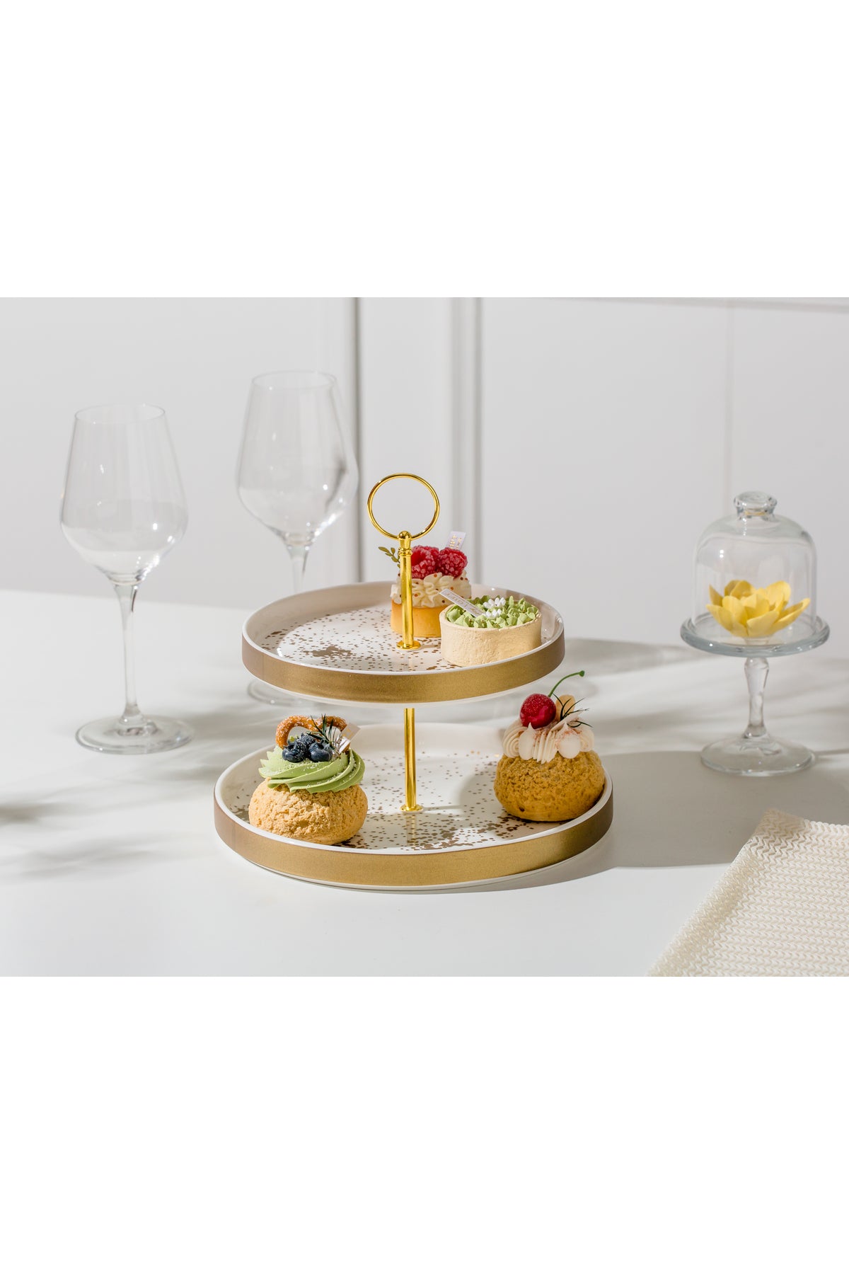 Suport Prăjituri Etajat din Porțelan, 2 Niveluri, 25 cm - Sprinkles collection