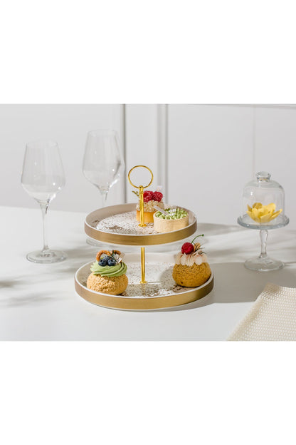 Suport Prăjituri Etajat din Porțelan, 2 Niveluri, 25 cm - Sprinkles collection