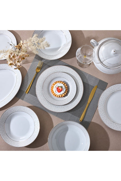 Serviciu de Masă 12 Persoane Golden Stardust din Porțelan 40 piese, Design Modern cu Bordură Aurie