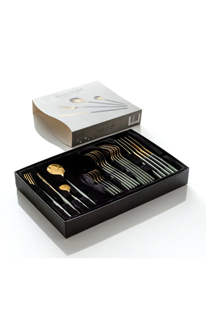 Set tacâmuri 24 piese inox 18/10 auriu bicolor – linguri, furculițe, cuțite