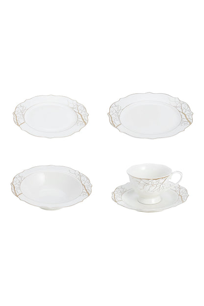 Set masă 30 piese porțelan Lifetree Lux, ramuri aurii bogate, 6 persoane