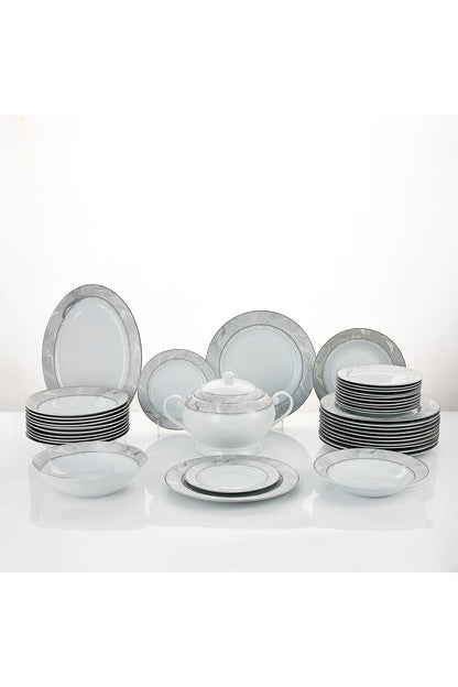 Serviciu de Masă 12 Persoane Silver Leaf din Porțelan 40 piese, Design Floral cu Bordură Argintie