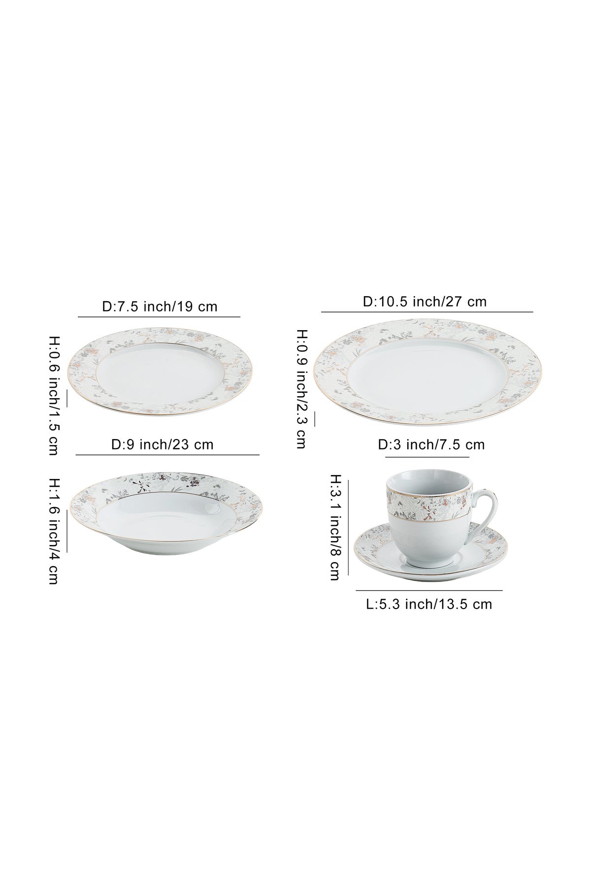 Serviciu de Masă 6 persoan Golden Blossom din Porțelan 30 piese,Design Floral Bogat cu Detalii Aurii