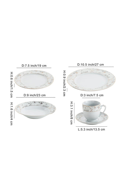 Serviciu de Masă 6 persoan Golden Blossom din Porțelan 30 piese,Design Floral Bogat cu Detalii Aurii