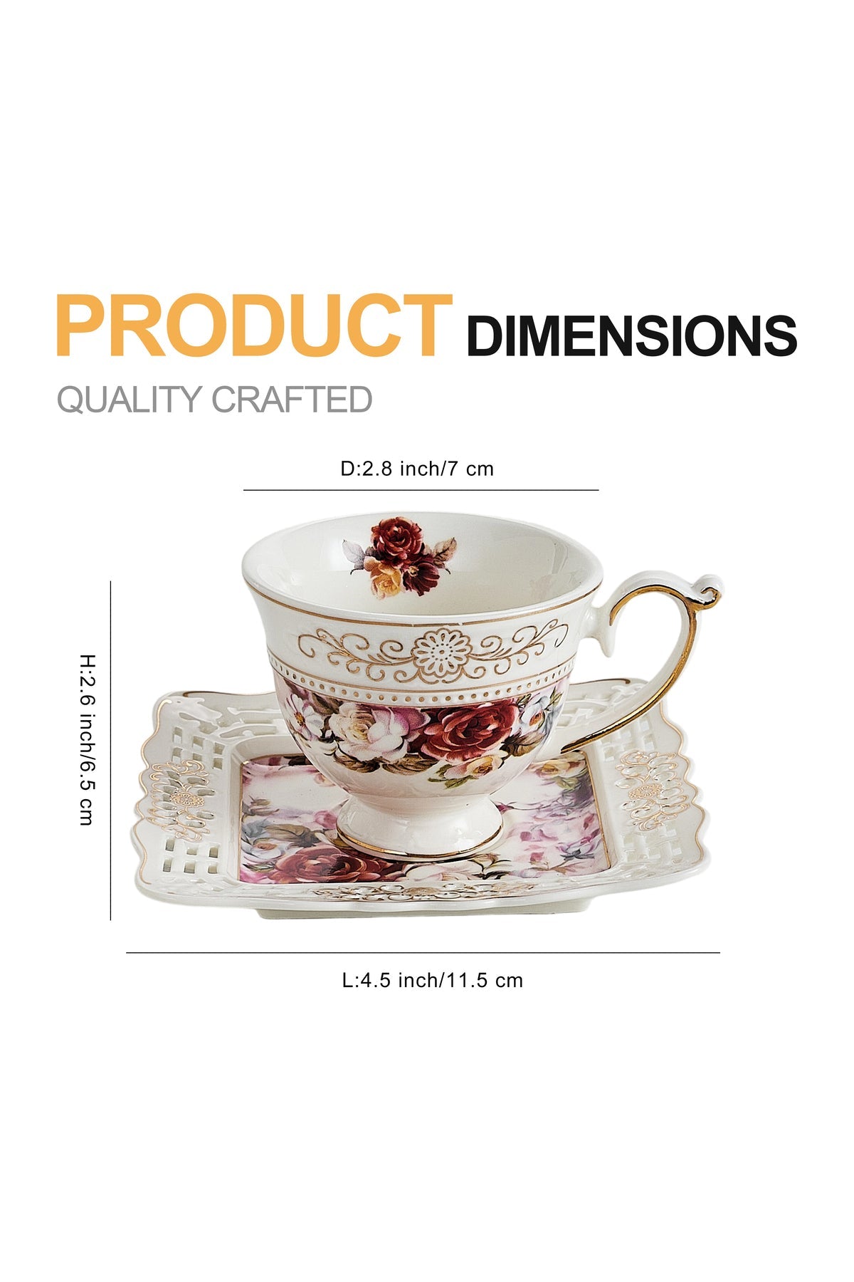 Set 6 cești espresso cu 6 farfurioare porțelan 90 ml – cești cafea model floral elegant