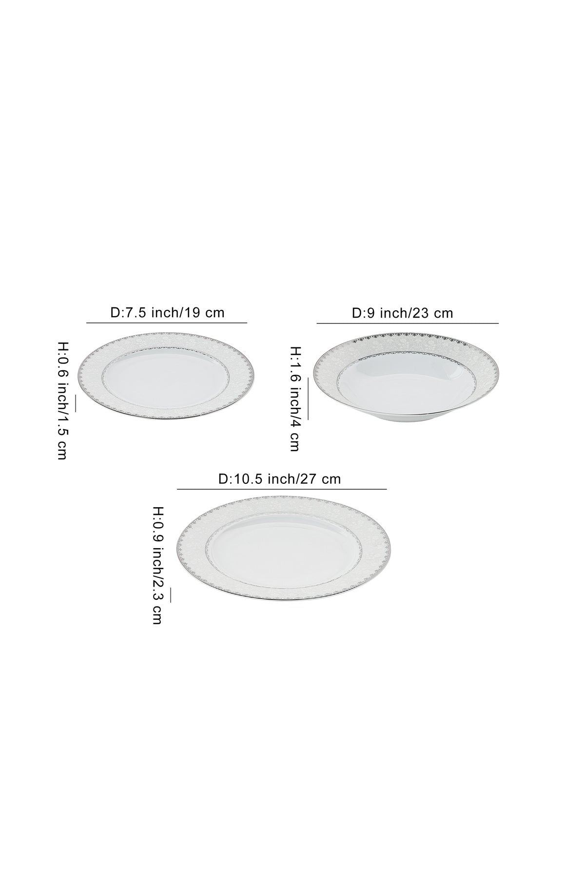 Serviciu de Masă 6 persoane Silver Lace Heritage din Porțelan , 18 Piese, Design Broderie Clasică