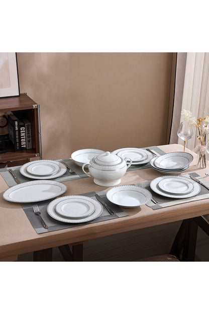 Serviciu de Masă 12 Persoane Silver Lace Heritage din Porțelan , 40 piese, Design Broderie Clasică