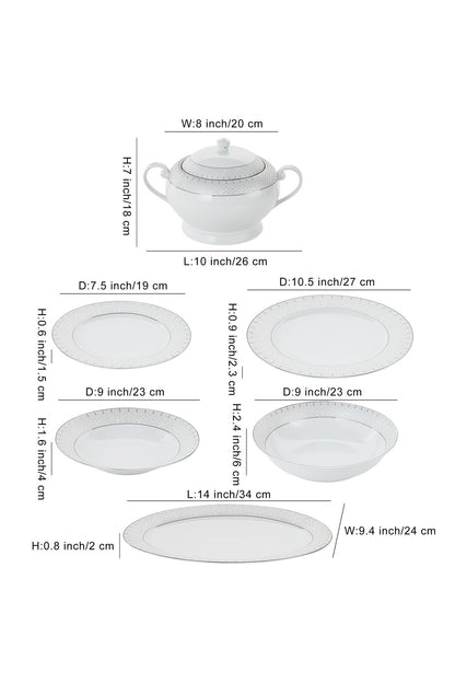 Serviciu de Masă 12 Persoane Starlight Silver din Porțelan , 40 piese, Design și Bordură Argintie