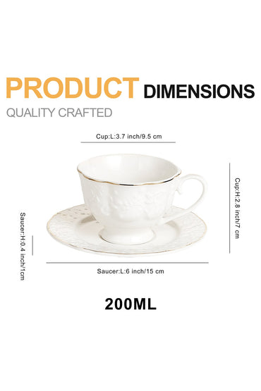 Set Serviciu Cafea "Lux" 12 Piese, Porțelan Premium Alb, Model Regal - 200 ml