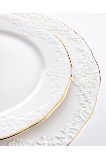 Serviciu de masă din porțelan40 piese Anticset farfurii12persoane decor relief elegant margine aurie