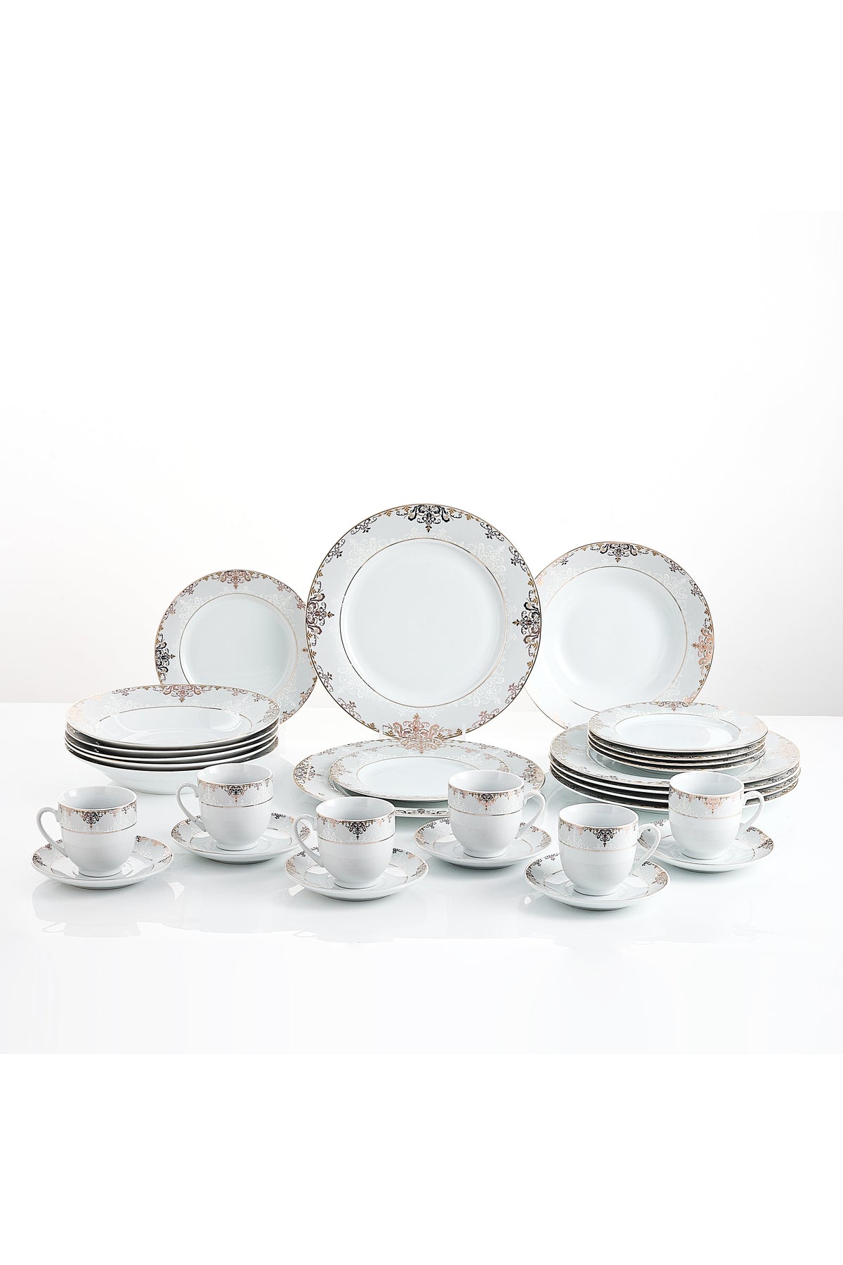 Serviciu de Masă 6 persoane Imperial Gold Medallion din Porțelan , 30 piese, Design Baroc Regal
