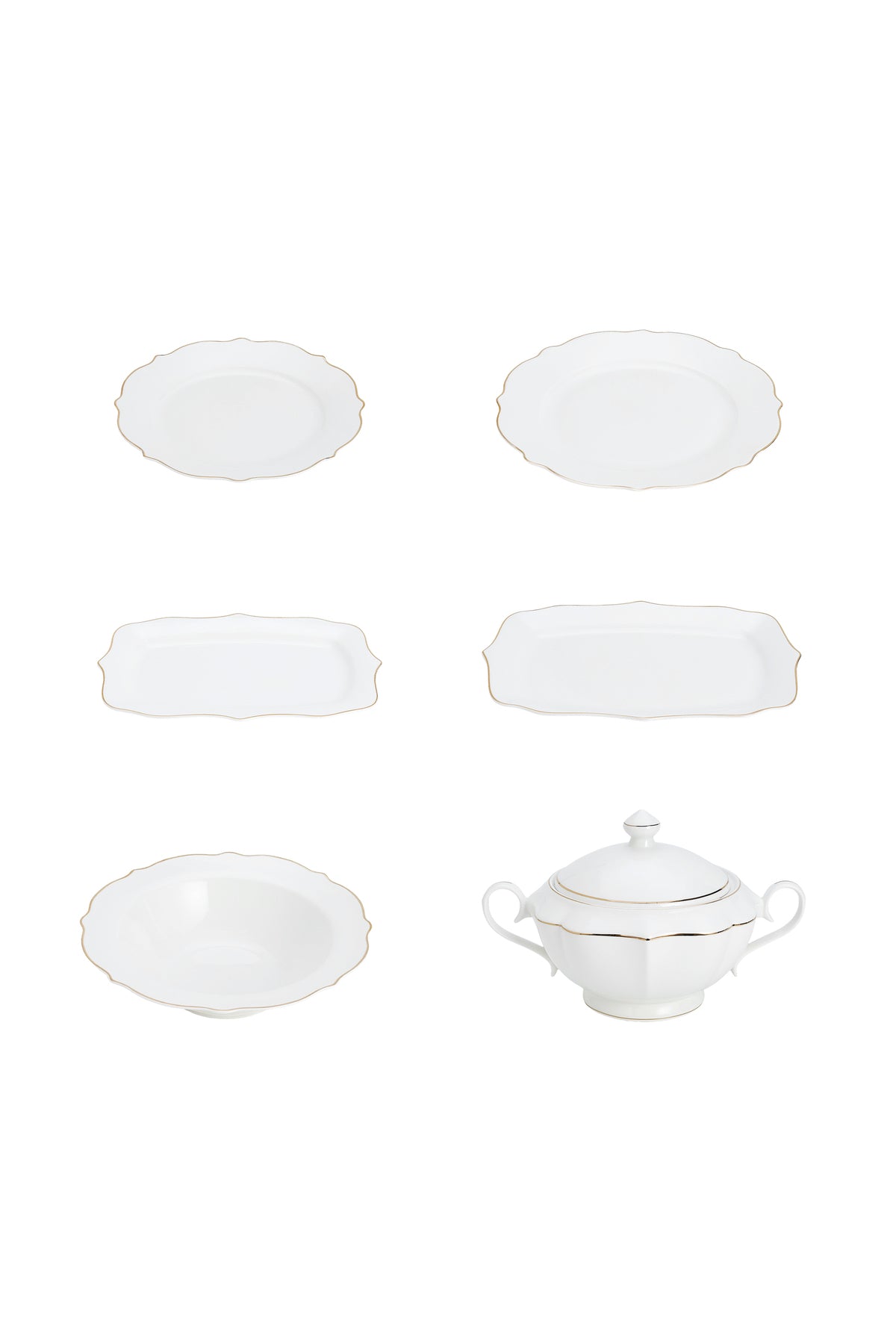 Set masă 41 piese porțelan Dubai, alb cu bordură aurie, 12 persoane