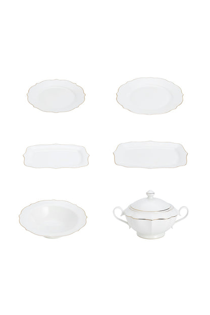 Set masă 41 piese porțelan Dubai, alb cu bordură aurie, 12 persoane