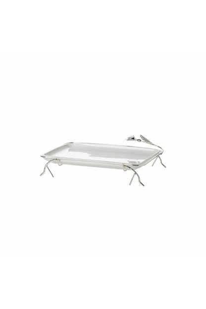 Platou Servire din porțelan alb cu Suport Metalic argintiu - 32.7 cm