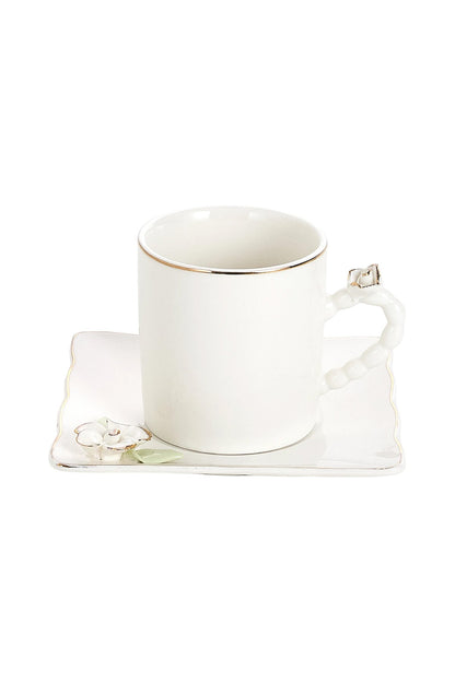 Set 6 Cești de Cafea din Porțelan cu Farfurioare, 180 ml - Detalii Florale
