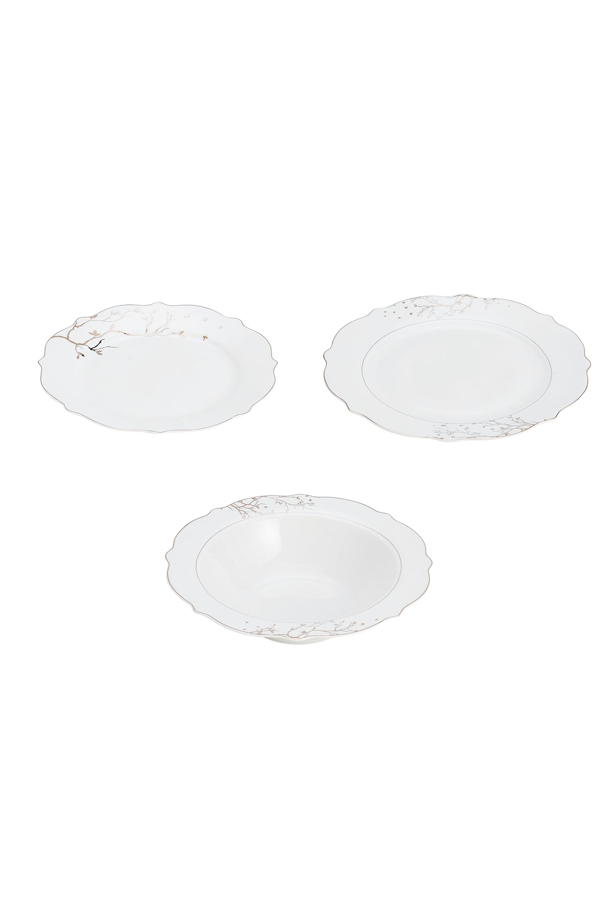 Set masă 18 piese porțelan Lifetree, alb cu ramuri aurii, 6 persoane