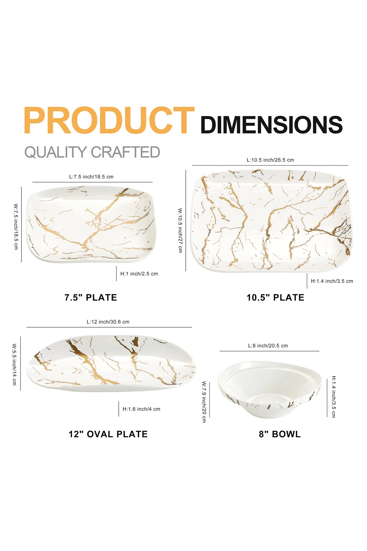 Set Serviciu Masă 20 Piese Pătrat, Portelan Premium, 6 Persoane - Marble Collection