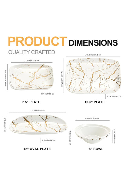 Set Serviciu Masă 20 Piese Pătrat, Portelan Premium, 6 Persoane - Marble Collection