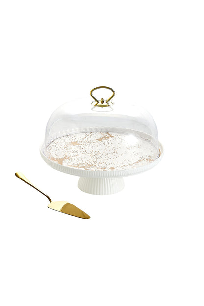 Platou tort din porțelan cu picior și capac transparent, 27.5 cm - Sprinkles Collection