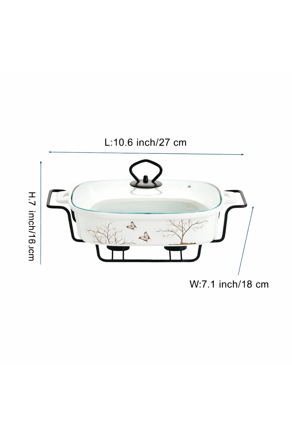 Vas de cuptor din porțelan cu suport încălzitor și capac sticlă, 27 cm - Lifetree Collection
