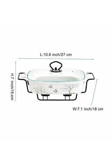Vas de cuptor din porțelan cu suport încălzitor și capac sticlă, 27 cm - Lifetree Collection