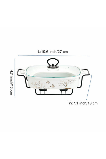 Vas de cuptor din porțelan cu suport încălzitor și capac sticlă, 27 cm - Lifetree Collection