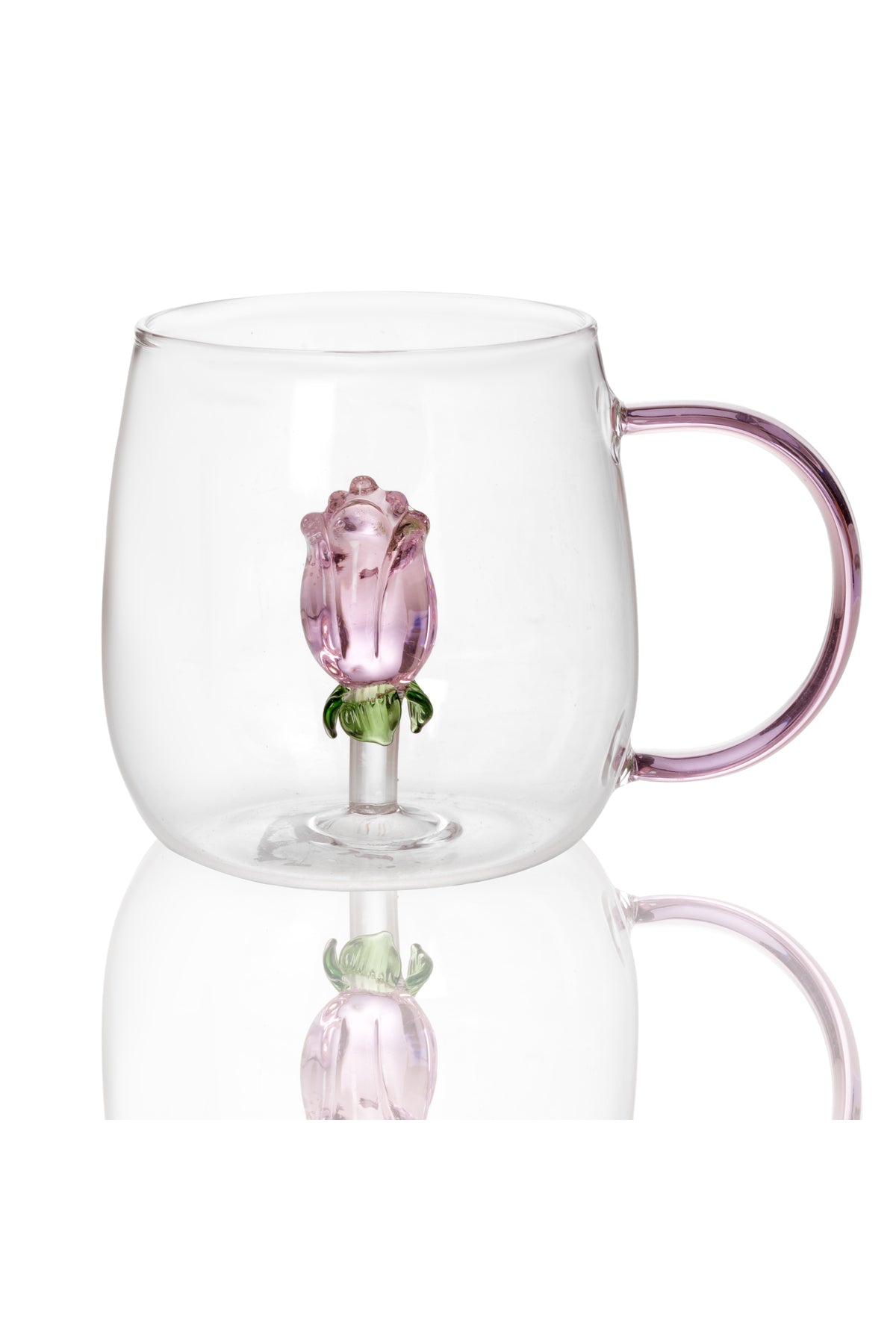 Cană din Sticlă "Rosa" cu Trandafir Roz Decorativ – 350 ml