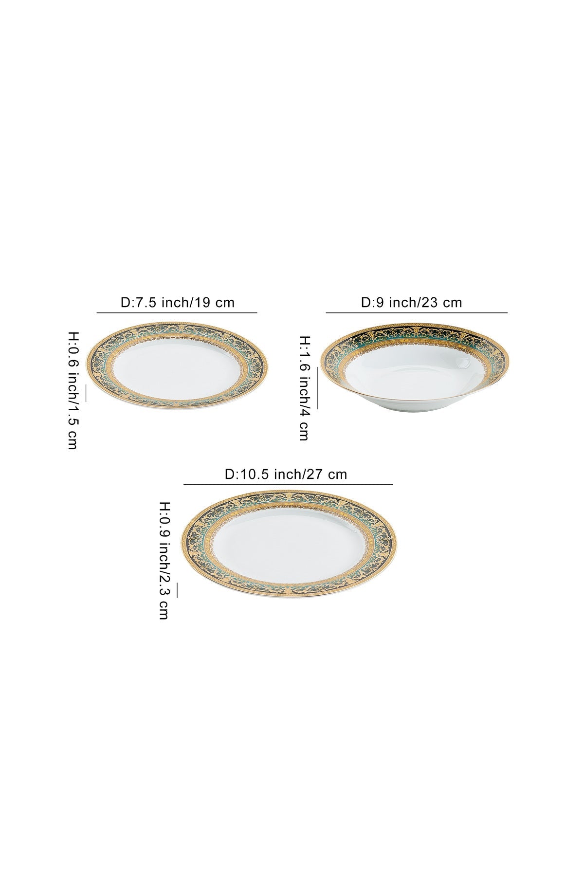 Serviciu de Masă 6 persoane Emerald Royal Gold din Porțelan , 18 Piese, Design Baroc Verde cu Aur