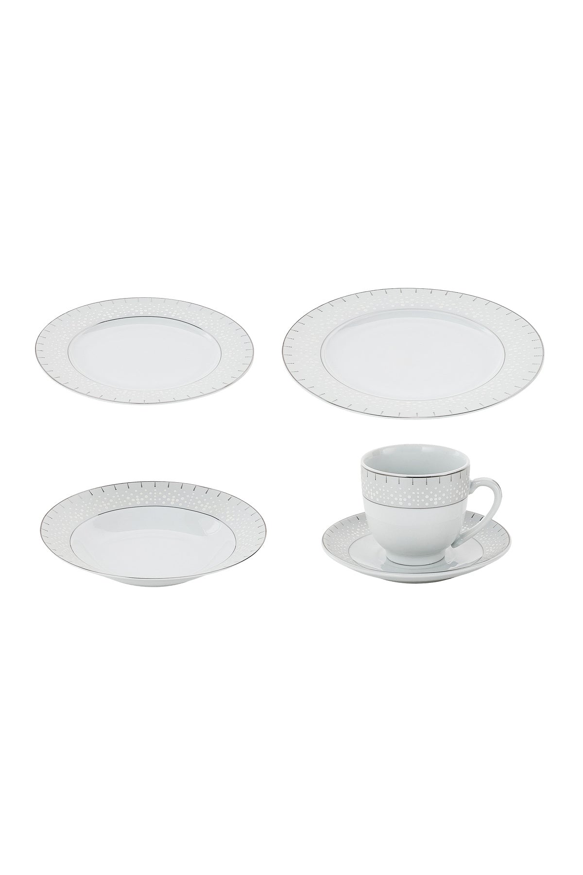 Serviciu de Masă 6 persoane Starlight Silver din Porțelan 30 piese, Design Modern și Bordură Arginti