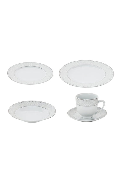 Serviciu de Masă 6 persoane Starlight Silver din Porțelan 30 piese, Design Modern și Bordură Arginti