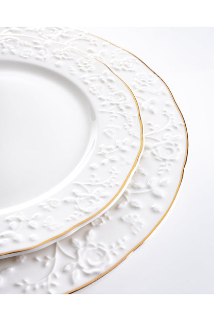Serviciu de masă din porțelan30 piese Luxset farfurii și cești 6 persoane decor relief margine aurie