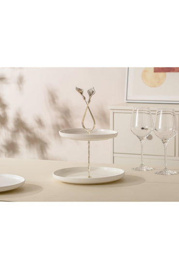 Platou etajat rotund Candy Bar din Porțelan cu Suport Metalic - 31.5 cm