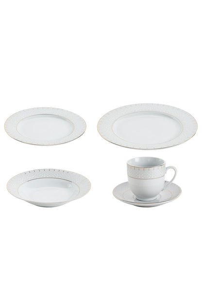 Serviciu de Masă 6 persoane Golden Aurora din Porțelan 30 piese, Design Geometric și Bordură Aurie